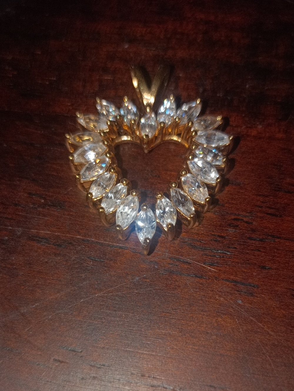 Silver/Gold Heart Pendant with Clear Marquise Stones - Women's Jewelry